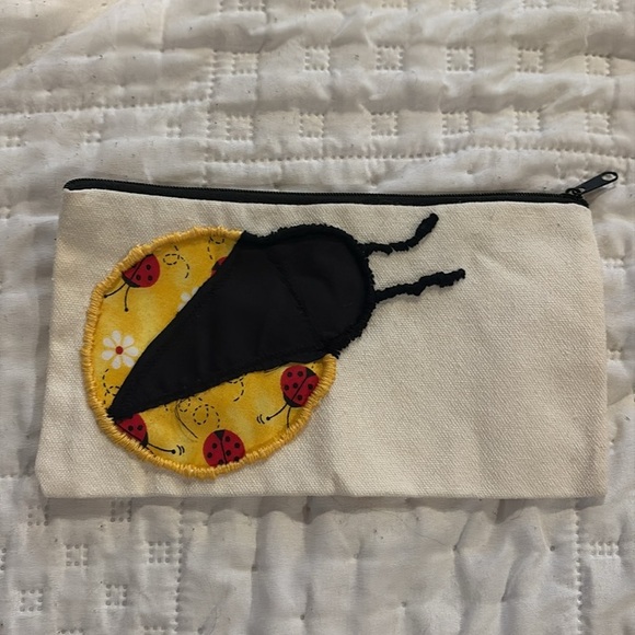 -Hand crafted Lady bug Embroidered pouch - Picture 2 of 5